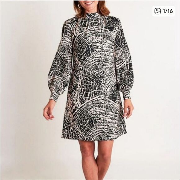 CK Bradley Dresses & Skirts - CK Bradley Emery Long Sleeve Dress Pinwheel Black Cream Size S New NWT
